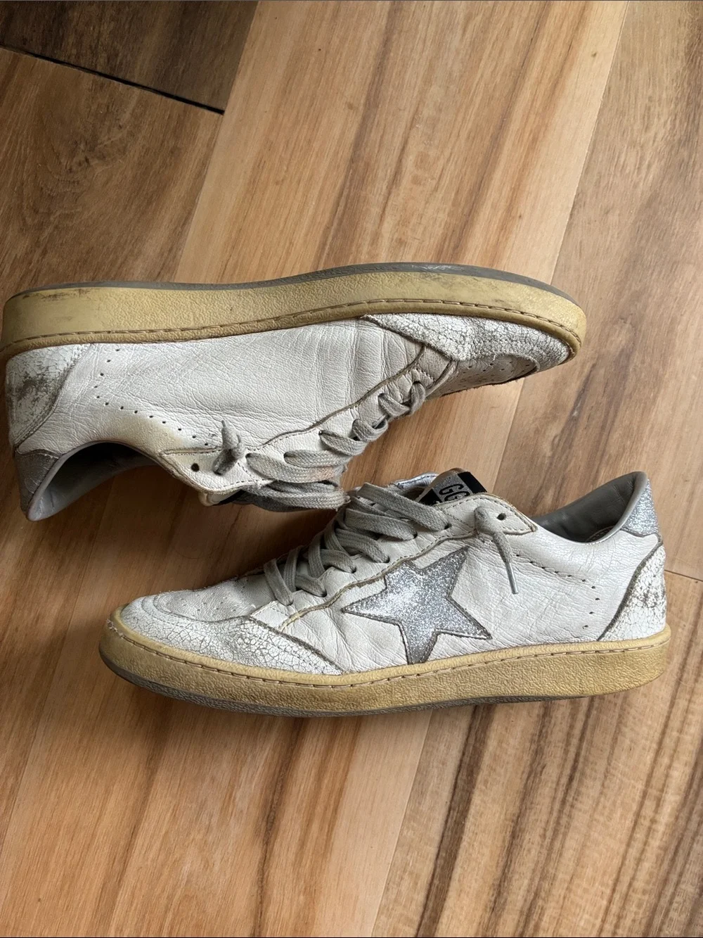 Golden Goose BALLSTAR White With Silver Glitter Star EU 38 (US 8)